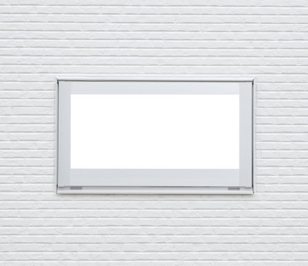 Sliver metal window frame on white modern brick wallの写真素材