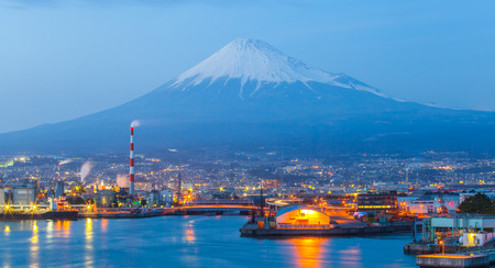Japan industrial zone  and Mountain fuji at Shizuoka prefectureの写真素材