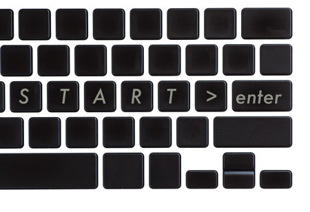 Start text and enter bottom on computer notebook keyboard for business concept