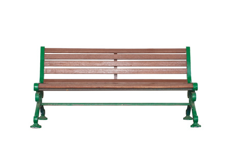 Brown wooden bench isolated on white backgroundの写真素材