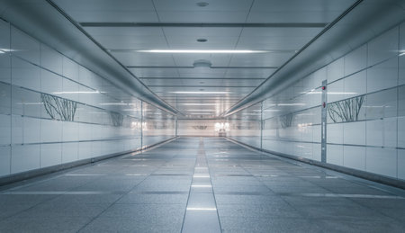 Perspective of Empty underground passage at night