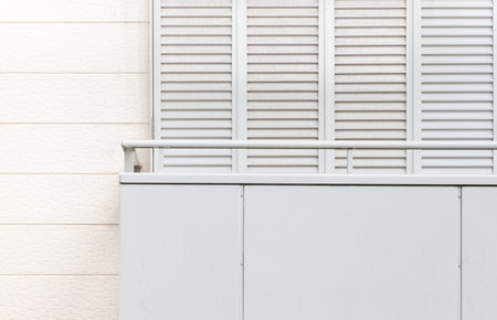 Detail of House exterior terrace and metal white window