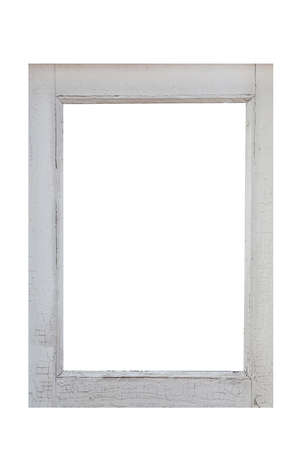 White vintage wood photo frame isolated on white backgroundの写真素材