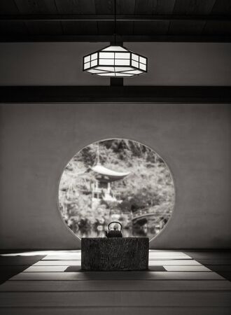 Japanese traditonal architecture and garden in beautiful autumn seasonのeditorial素材