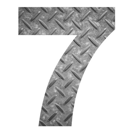 Number 7 with metal photo background isolated on white background