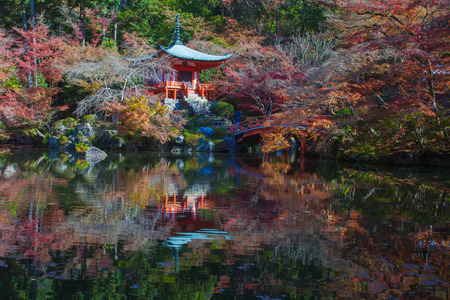 Beautiful Japanese garden in autumn season at world heritage Daigoji Temple , Kyotoのeditorial素材