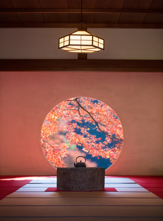 Japanese traditonal architecture and garden in beautiful autumn seasonの写真素材