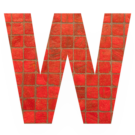 English alphabet letter W with black red mosaic background photo isolated on white backgroundの写真素材