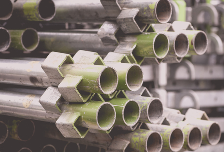 Close - up Stack of construction metal pipesの写真素材
