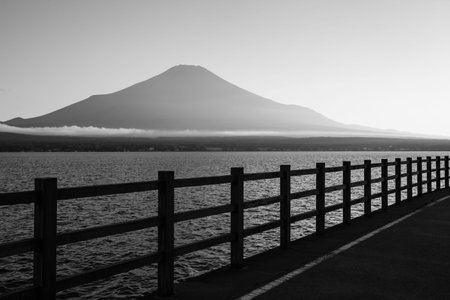 Mountain Fuji and beautiful evening sky at Yamanakako lake , Yamanashi prefectureの写真素材