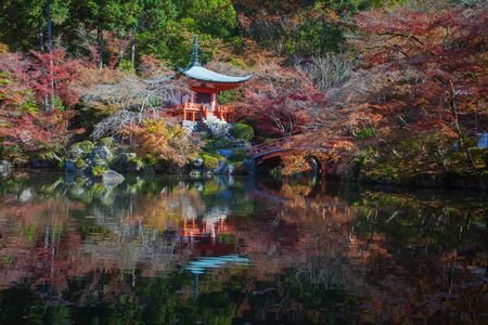 Beautiful Japanese garden in autumn season at world heritage Daigoji Temple , Kyotoのeditorial素材