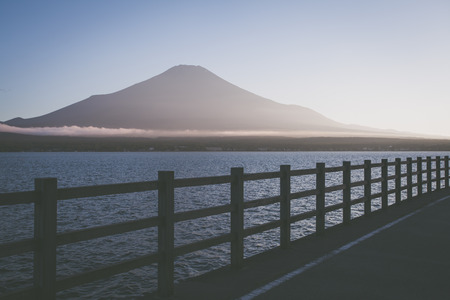 Mountain Fuji and beautiful evening sky at Yamanakako lake , Yamanashi prefectureの写真素材