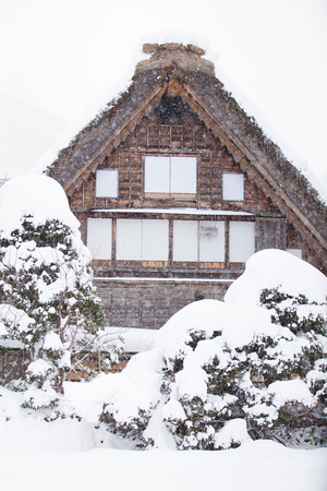 World Heritage Site Shirakawago village with snow in winterのeditorial素材