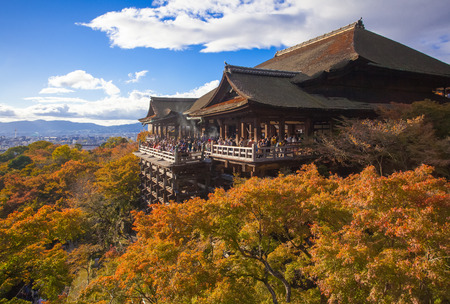 Wood pavilian and autumn tree in Kiyomizu temple at kyotoのeditorial素材