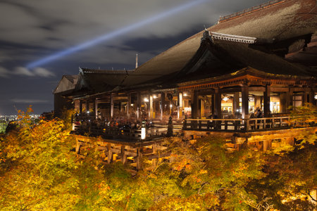 Wood pavilian and light up at kyoto Kiyomizu temple in autumn seasonのeditorial素材