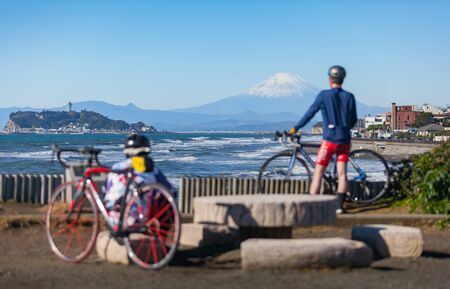Mountain Fuji and sea in autumn season at Sagami bay , Kanagawa prefecture , Japanのeditorial素材