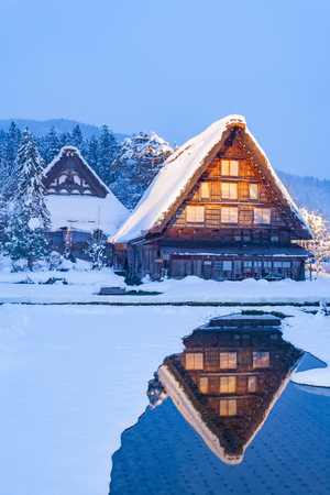 World Heritage Site Shirakawago village and Winter Illuminationのeditorial素材