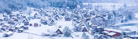 World Heritage Site Shirakawago village with snow in winterのeditorial素材