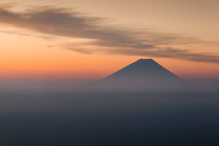 Top of Mountain Fuji in winter sunriseの写真素材