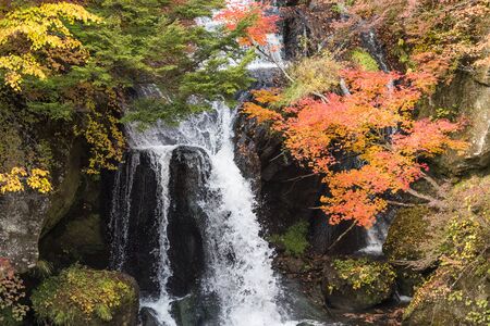 Ryuzu fall at Nikko national park in autumnの写真素材