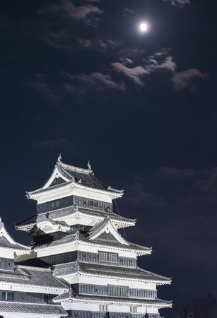 Matsumoto castle at night with full moonのeditorial素材