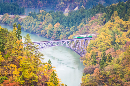 Tadami line at Mishima town , Fukushima in autumnのeditorial素材