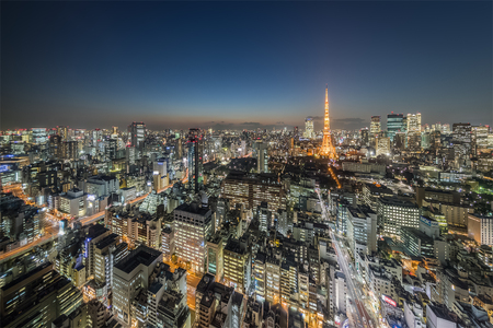 Tokyo city view with Tokyo Tower at nightのeditorial素材