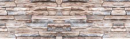 Panorama of Brown stone wall background and texture