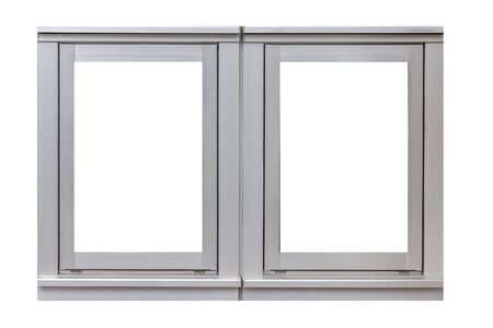 Metal window frame isolated on white backgroundの写真素材