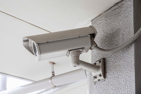 Video camera security system on the wall of the building