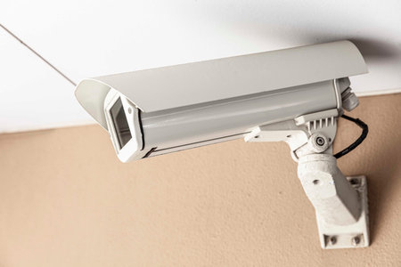 Video camera security system on the wall of the building