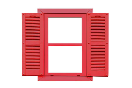 Red European window frame isolated on a white background