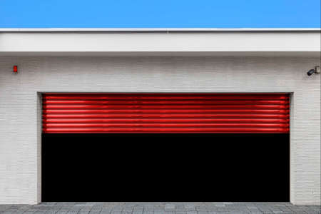 Garage at the building that opens the shutter doorの写真素材