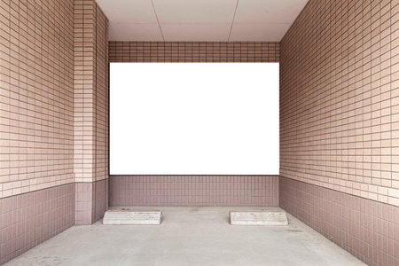 Large blank billboard on the wall of the basement car parkの写真素材