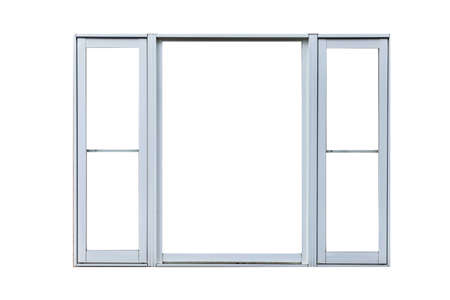Vintage white metal window frame isolaed on a white backgroundの写真素材