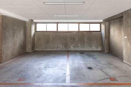 Empty space car park interior at office buildingの写真素材