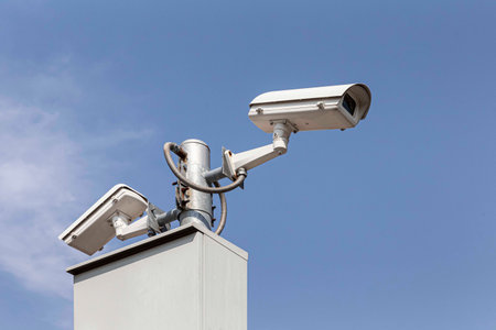 Close - up cctv cameras installed along the roadside