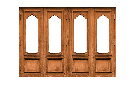 Old wooden door frame painted brown vintage isolated on a white background