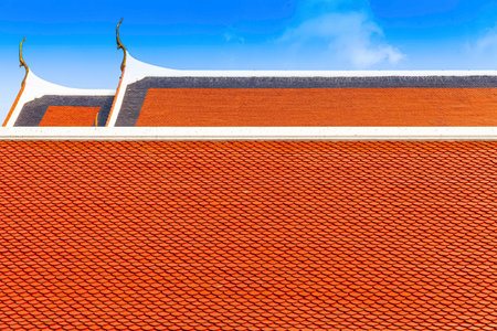 Clay tile roof at Thai temple pattern and background seamlessの写真素材