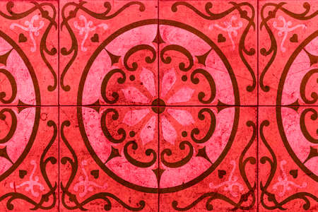 Vintage antique red ceramic tile pattern texture and seamless backgroundの写真素材
