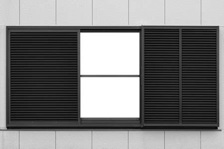 Black sliding aluminum window frame isolated on a white backgroundの写真素材