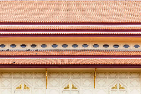 Clay tile roof at Thai temple pattern and backgroundの写真素材