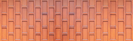 Panorama of Brown wooden house wall, Thai style house pattern and background seamless