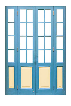 Old blue vintage wooden door isolated on a white background