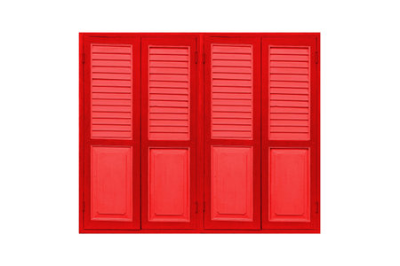 European antique Red wooden shutters window frame isolated on a white background