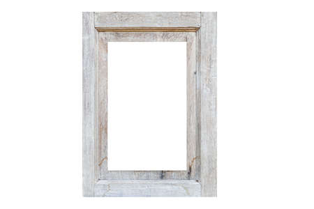 Vintage white wooden photo frame  isolated on a white backgroundの写真素材