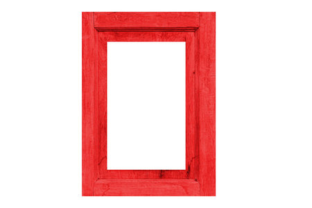 Vintage red wooden photo frame  isolated on a white backgroundの写真素材