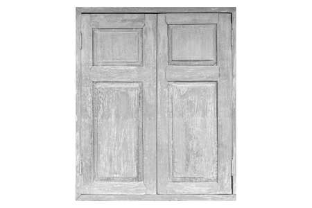 Vintage white painted wooden window frame isolated on a white backgroundの写真素材