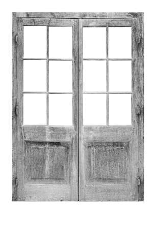 Old white vintage wooden door isolated on a white backgroundの写真素材