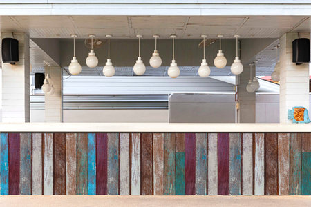 White empty bar counter at the seaside garden